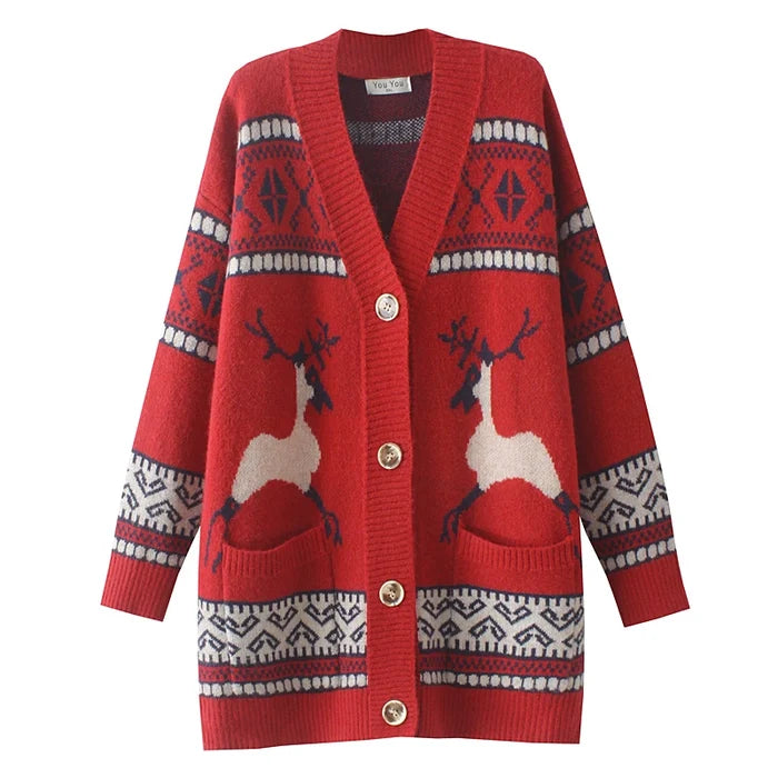 Genuine Christmas Style Knitted Cardigan Sweater