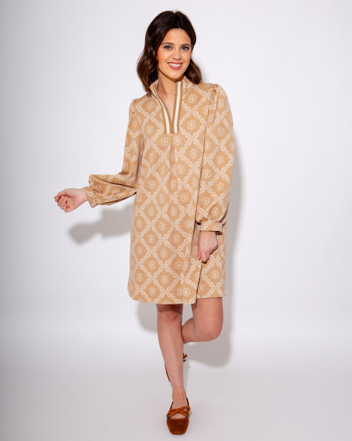 Geometric Charm Mini Dress in Latte