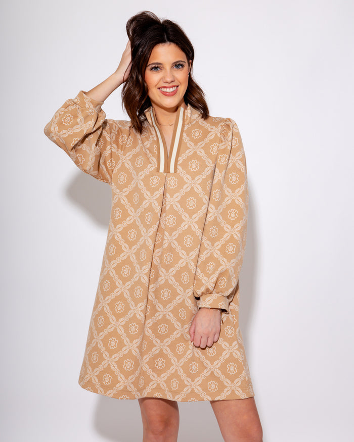 Geometric Charm Mini Dress in Latte