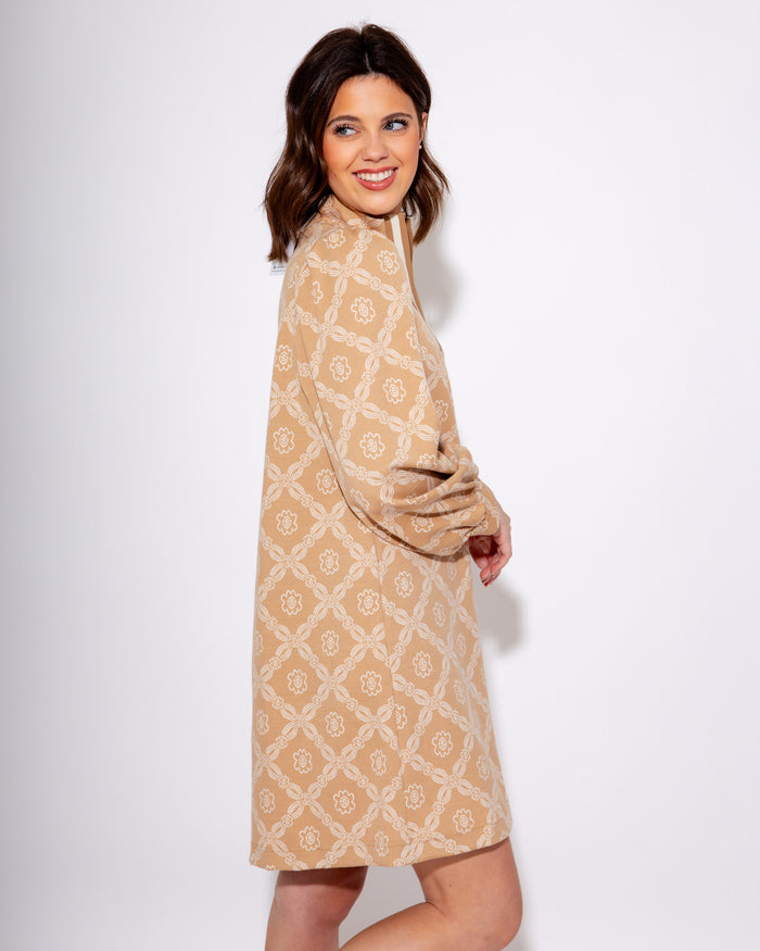 Geometric Charm Mini Dress in Latte