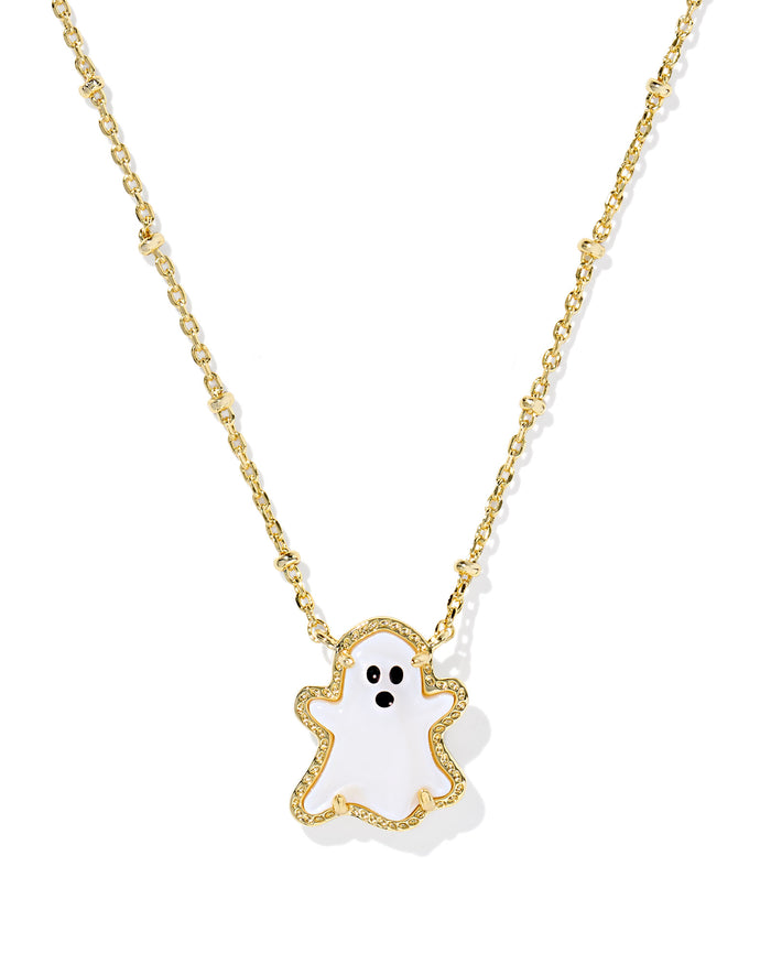 Ghost Short Pendant Necklace in Gold White Mother of Pearl