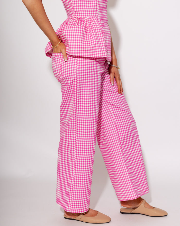 Gingham Peplum Top & Pant Set in Pink