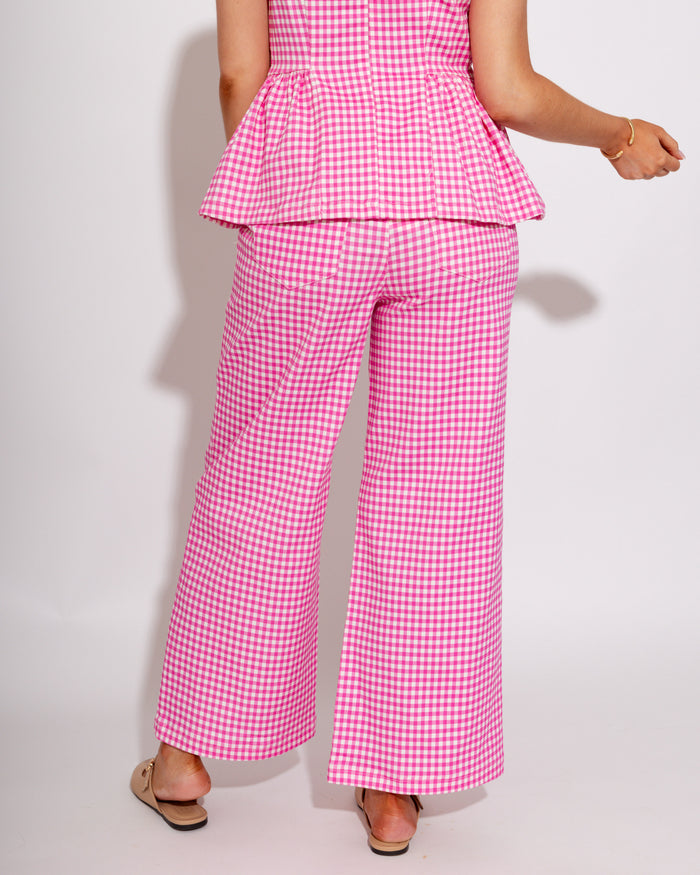 Gingham Peplum Top & Pant Set in Pink