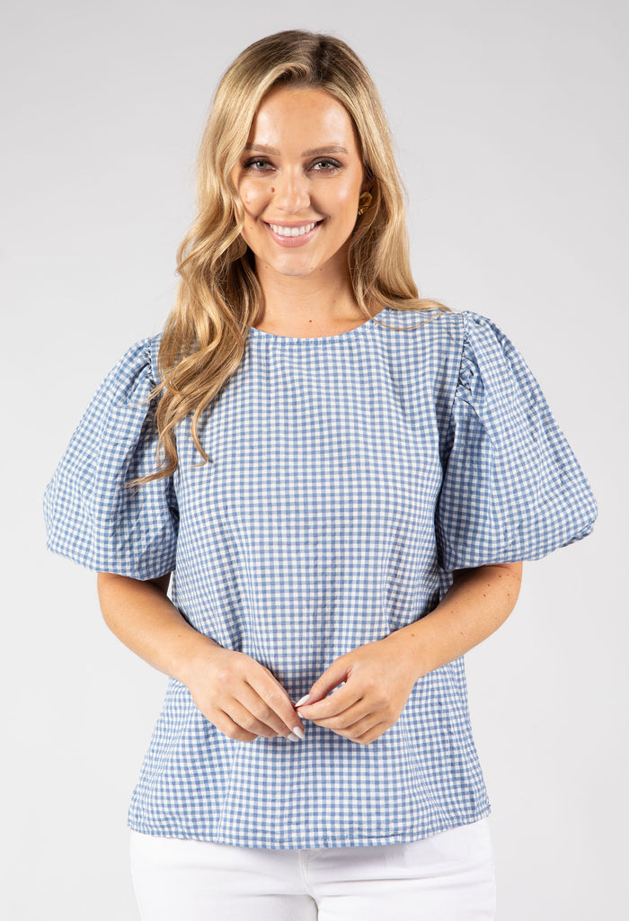 Gingham Puff Sleeve Top