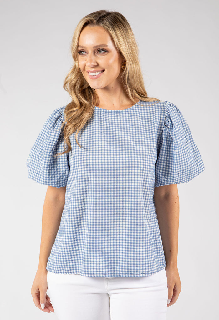 Gingham Puff Sleeve Top