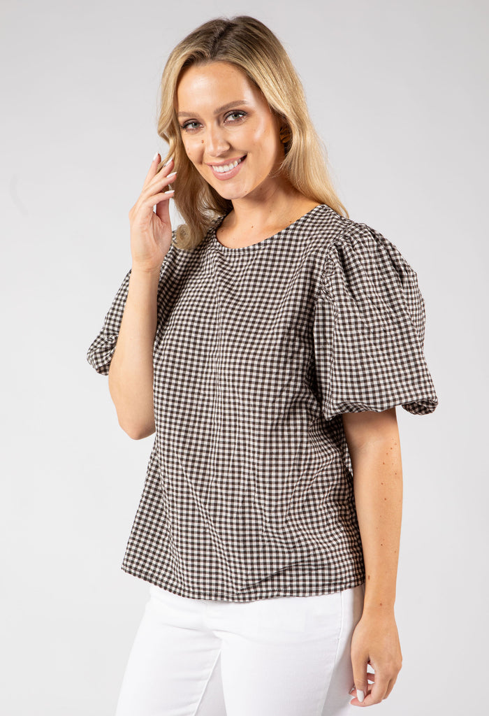 Gingham Puff Sleeve Top