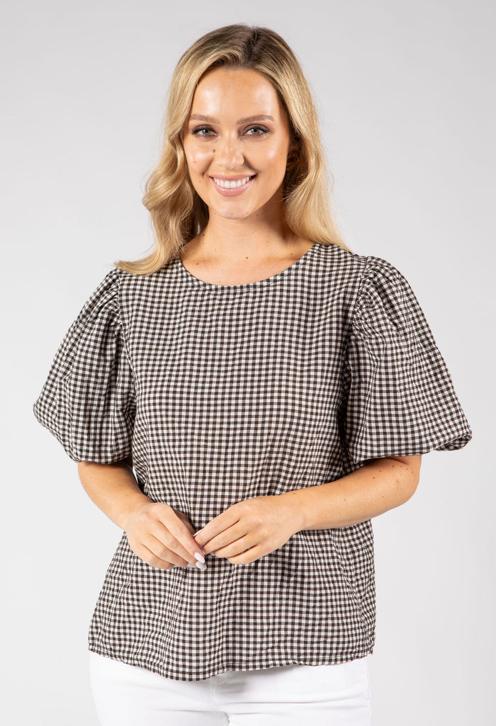 Gingham Puff Sleeve Top