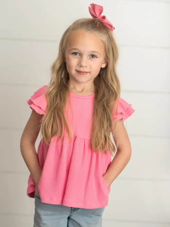 GIRLS Madi Flutter Sleeve Top in Fuchsia (FINAL SALE)