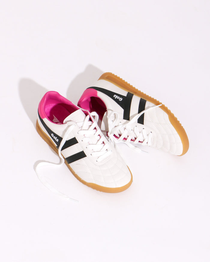Gola Stadium Sneaker in White, Black, and Shocking Pink