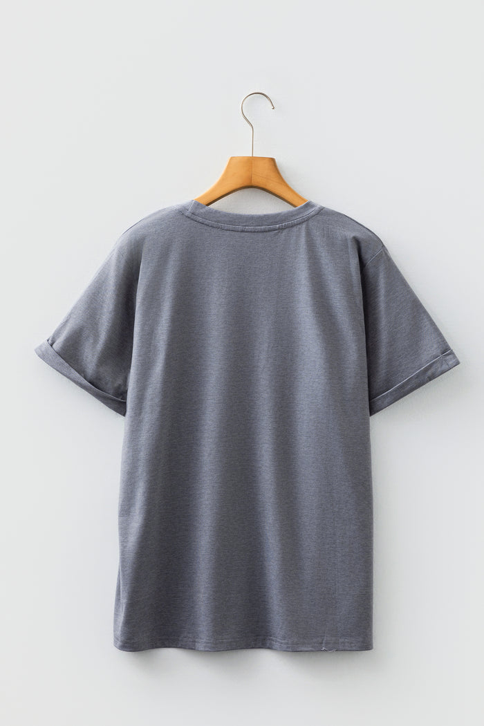Gray Flag Pattern Sunflower Graphic Crew Neck Tee