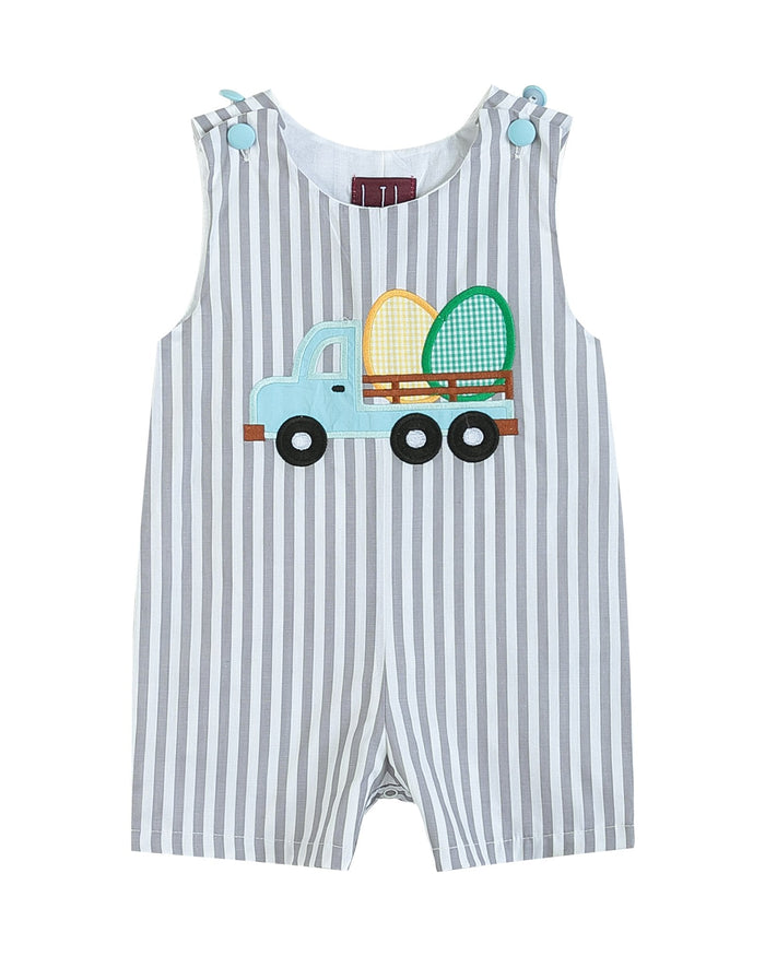 Gray Striped Easter Egg Truck Shortalls - Lil Cactus