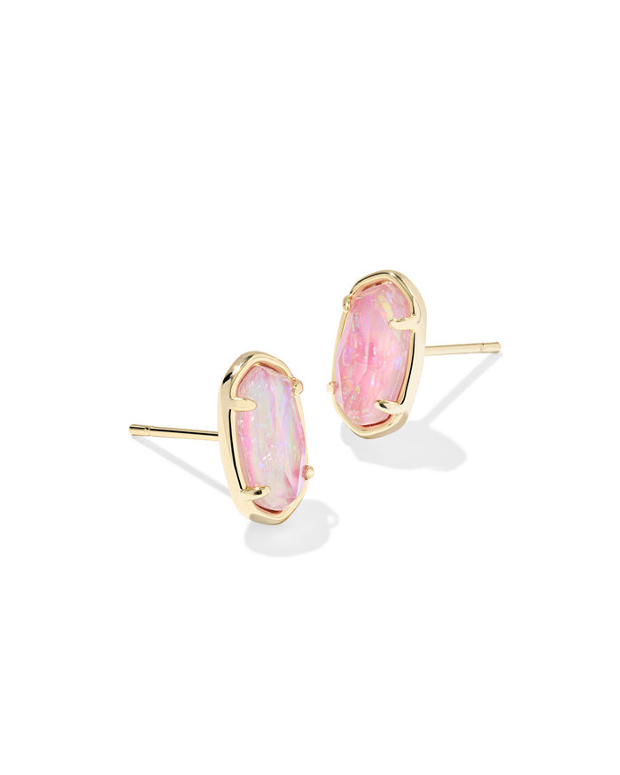 Grayson Stone Stud Earring in Gold Pink Iridescent MOP
