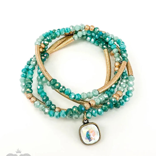 Green Austrian Crystal Bead Bracelet Set
