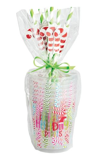 Green Holiday Party Cup & Straw Set