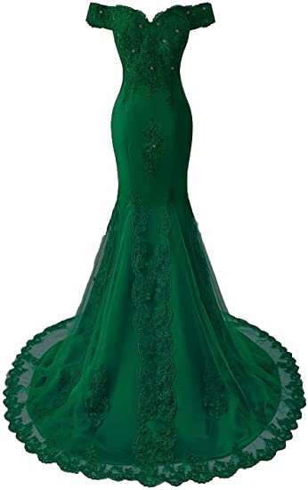 Green Lace Prom Dress 2022 Mermaid Off the Shoulder Corset Back Prom Dresses