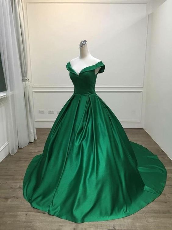 Green Prom Dress 2023 Ball Gown Elegant V Neck Sleeveless Satin with Ruffles