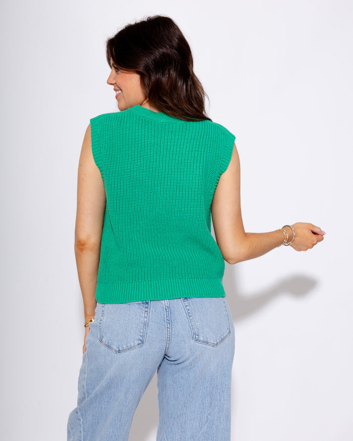Green Sleeveless Ribbed Knit Top