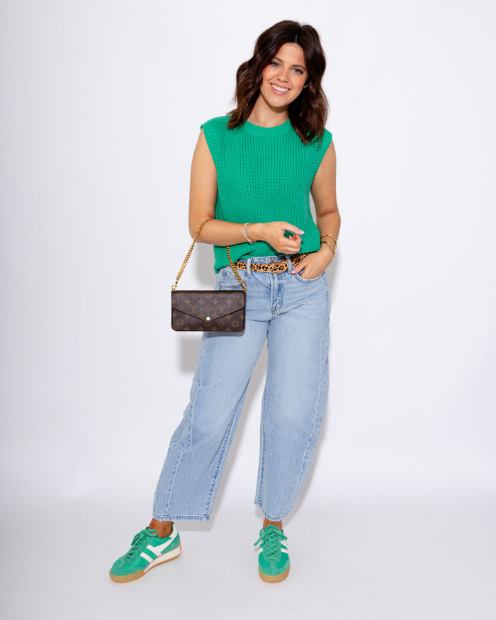 Green Sleeveless Ribbed Knit Top