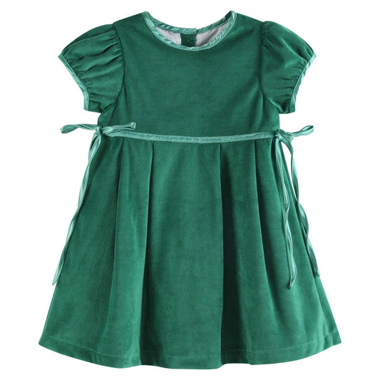 Green Velour and Satin Bow Christmas Dress - Lil Cactus