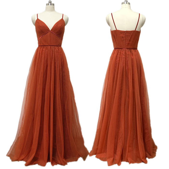 Grey Bridesmaid Dress 2022 Wedding Party Dress Spaghetti Straps Tulle Maxi Prom Dress Boho