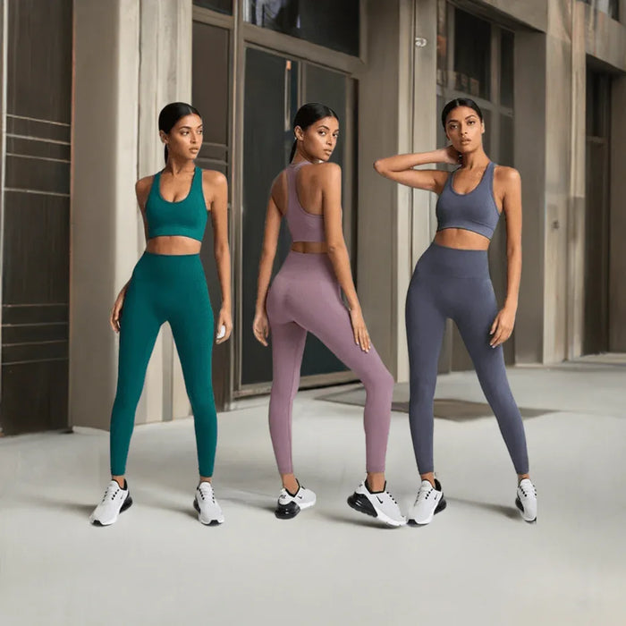 Gym Clothes Set for Women - 2-Piece Push-Up Yoga Bra & High Waist Leggings in 12 Colors - Allen-Fitness