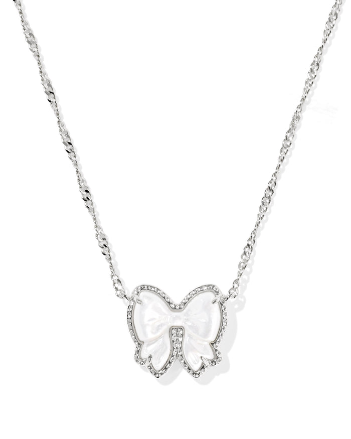 Haley Bow Short Pendant Necklace in Silver Ivory Mother of Pearl