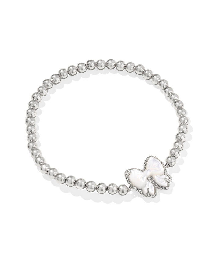 Haley Bow Stretch Bracelet Rhodium Ivory Mother of Pearl