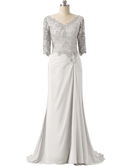 Half Sleeves Lace Mother Of the Bride Bodycon Dress For Wedding Groom Long Formal V Neck For Wedding Party