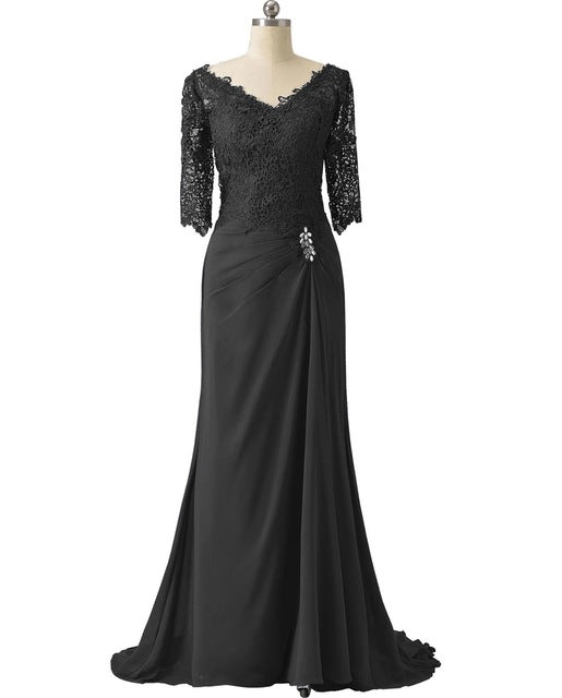 Half Sleeves Lace Mother Of the Bride Bodycon Dress For Wedding Groom Long Formal V Neck For Wedding Party