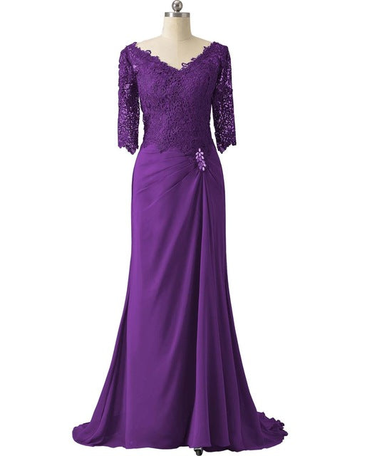 Half Sleeves Lace Mother Of the Bride Bodycon Dress For Wedding Groom Long Formal V Neck For Wedding Party