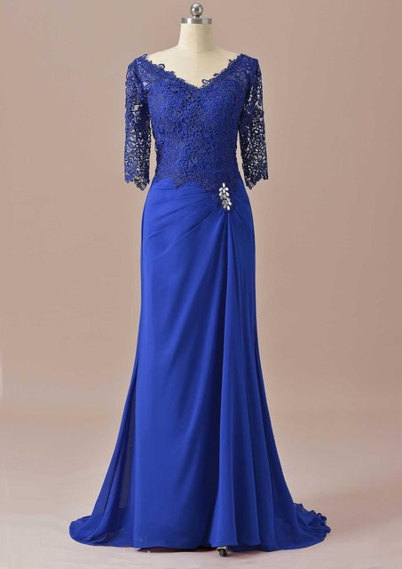 Half Sleeves Lace Mother Of the Bride Bodycon Dress For Wedding Groom Long Formal V Neck For Wedding Party