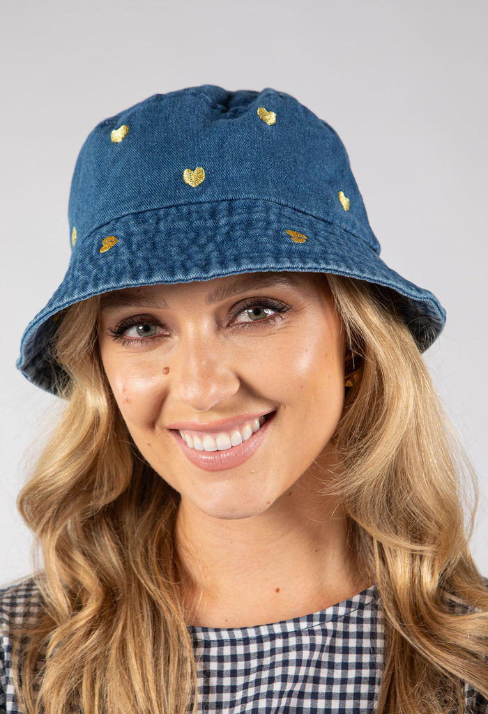 Heart Embroidered Bucket Hat