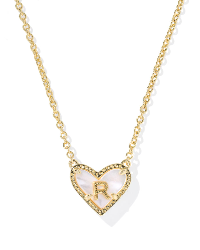 Heart Letter R Pndnt Necklace Gold Ivory MOP