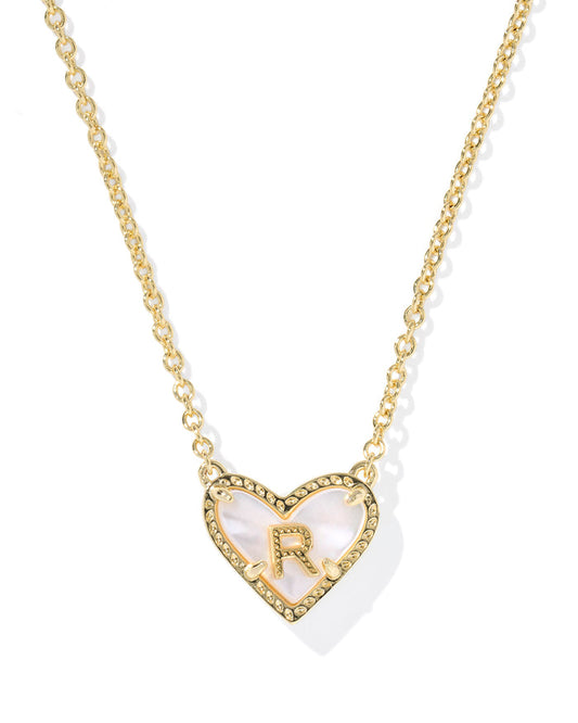Heart Letter R Pndnt Necklace Gold Ivory MOP