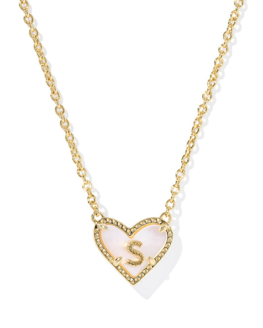 Heart Letter S Pndnt. Necklace Gold Ivory MOP