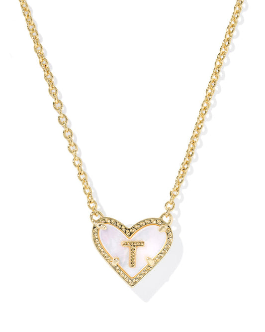 Heart Letter T Pndnt. Necklace Gold Ivory MOP