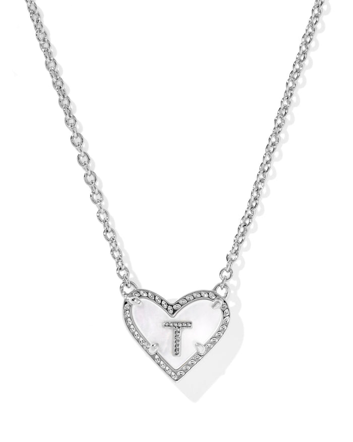 Heart Letter T Pndnt. Necklace Silver Ivory MOP