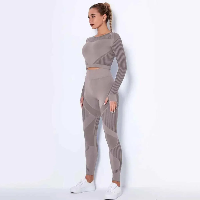 High Waist Leggings Set for Women, Seamless Long Sleeve Yoga Tracksuit for Fitness and Workout - Allen-Fitness