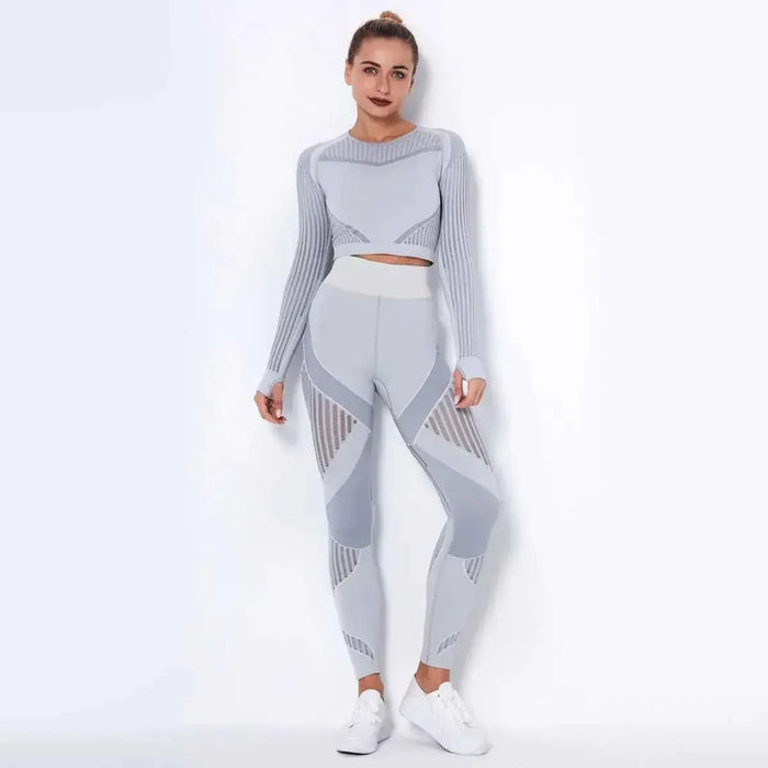 High Waist Leggings Set for Women, Seamless Long Sleeve Yoga Tracksuit for Fitness and Workout - Allen-Fitness