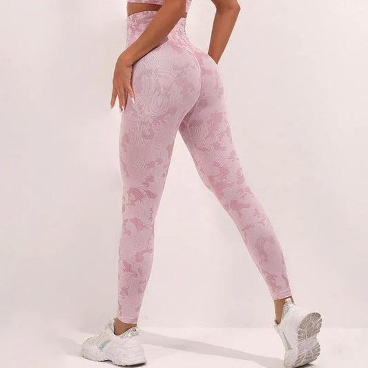 High Waist Yoga Pants for Women - Camouflage Print, Seamless Stretch Leggings for Fitness and Running - Allen-Fitness