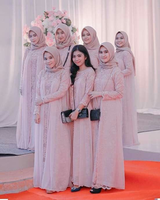 Hijab Bridesmaid Dress 2021 Lace Chiffon Maxi Dress with Long Sleeves