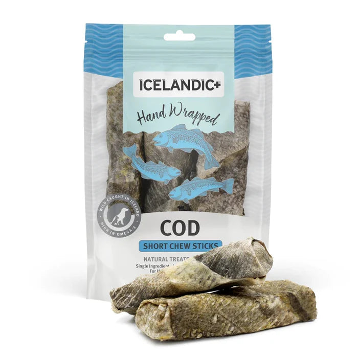 Icelandic+ Hand Wrapped Cod Skin Short Chew Stick Dog Treats
