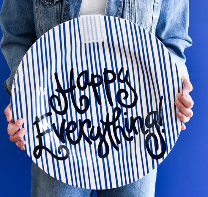 Indigo Skinny Stripe Big Happy Everything! Round Platter