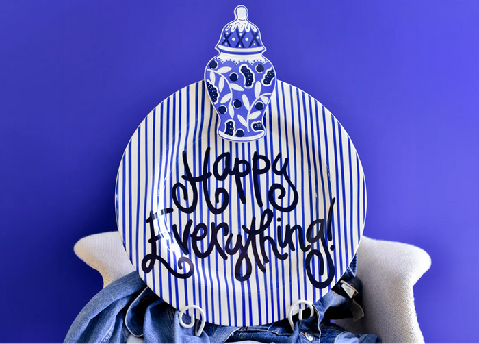 Indigo Skinny Stripe Big Happy Everything! Round Platter