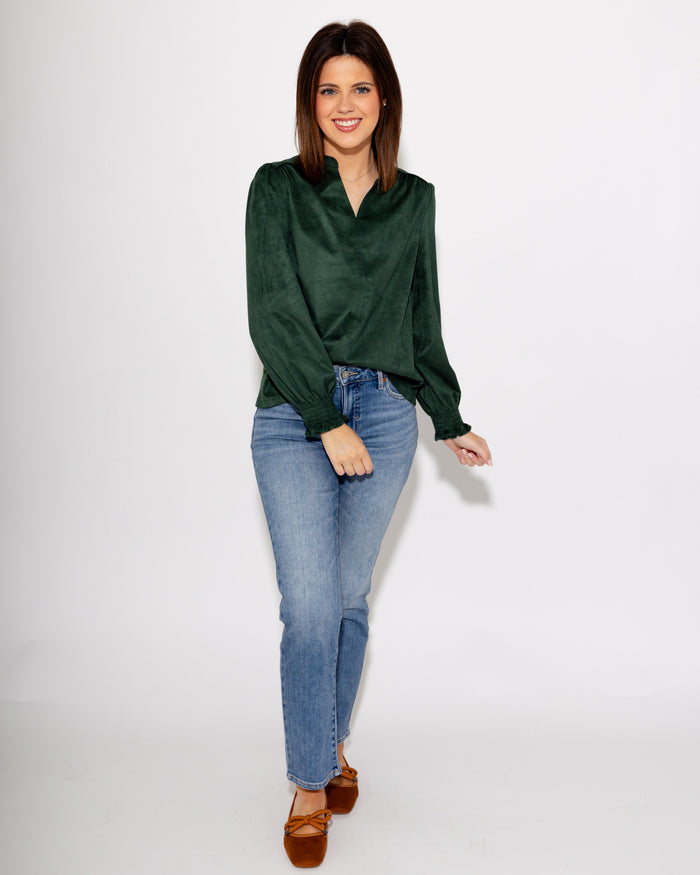 Ivy Jane | Long Sleeve Suede Top in Hunter