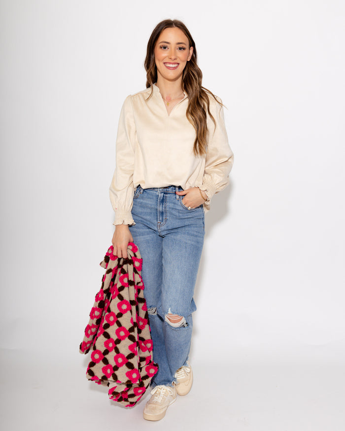 Ivy Jane | Long Sleeve Suede Top in Ivory