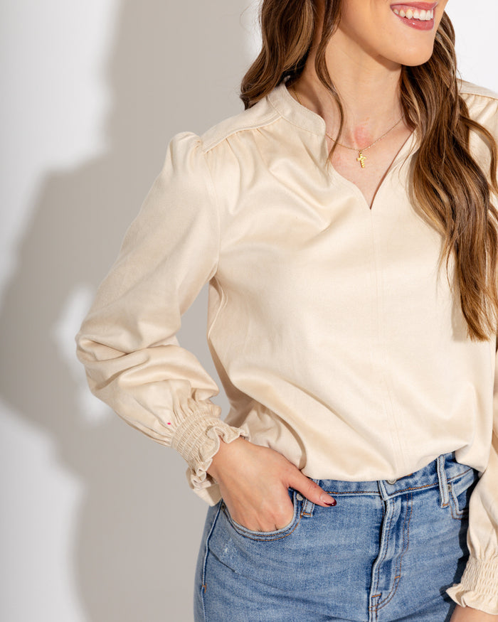 Ivy Jane | Long Sleeve Suede Top in Ivory