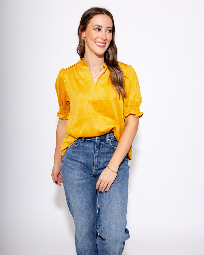 Ivy Jane | Suede Puff Sleeve Top in Gold