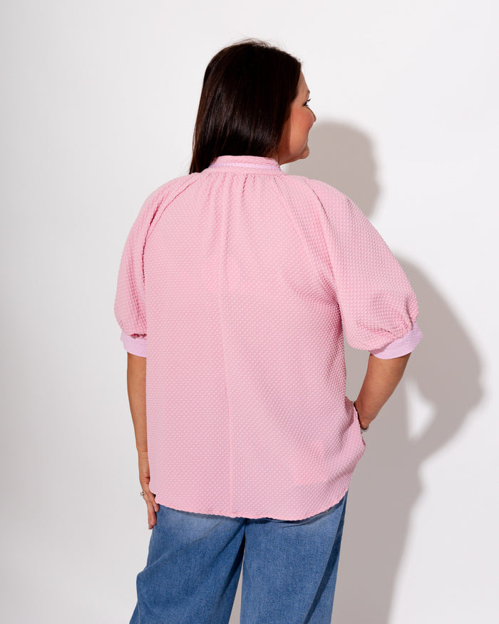 Jacquard Contrast Trim Top in Pink