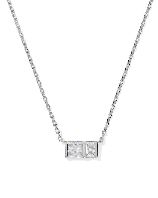 Jamie Short Pendant Necklace in Rhodium Metal White Crystal